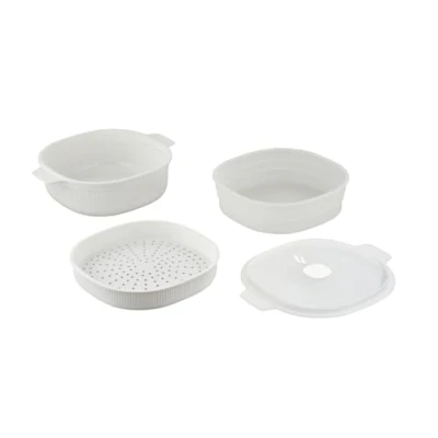 Abbildung von CARE+PROTECT Dämpfer Dampfkocher Für Die Mikrowelle Idealer Behälter Zum Dampfkochen, Servieren Und Aufbewahren, BPA Frei, 4 l Mit 2 Einsätzen, White