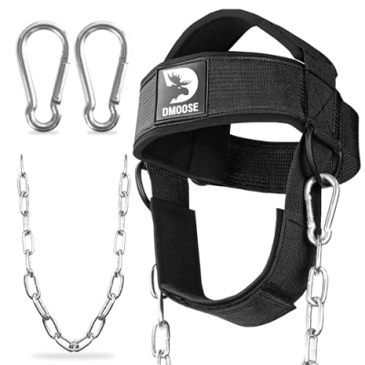 Abbildung von DMoose Nackentrainer Perfekt für Nacken Training Neck Harness Kraftsport und Kampfsport Kopfgeschirr Wiederherstellung von Verletzungen Verstellbarer Langer Stahlkette Riemen