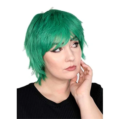 Abbildung von Prettyland Damen Herren Kurze Perücke Fransige Gestuft Pixie Anime Cosplay Hoween Wig Grün C140