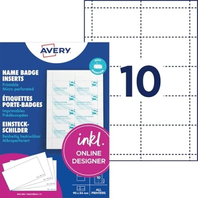 Abbildung von Avery L4727 20 Namensschild Einsteckschilder 54 x 90 mm