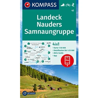 Abbildung von KOMPASS Wanderkarte 42 Landeck, Nauders, Samnaungruppe 1:50.000: 4in1 Wanderkarte, mit Aktiv Guide und Detailkarten inklusive Karte zur offline Verwendung in der App. Fahrradfahren. Skitouren.