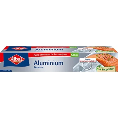 Abbildung von Albal Extra starke Aluminiumfolie, hitzebeständige und leicht zu schneidende Silberfolie für Lebensmittel, Kochen, Grillen Grillen, 50 m x 29 cm