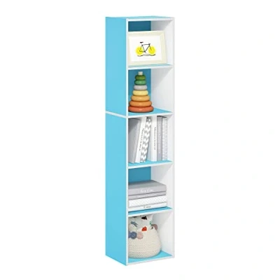 Abbildung von Furinno Pasir 5 stufiges Bücherregal mit offenem Regal, Hellblau/Weiß