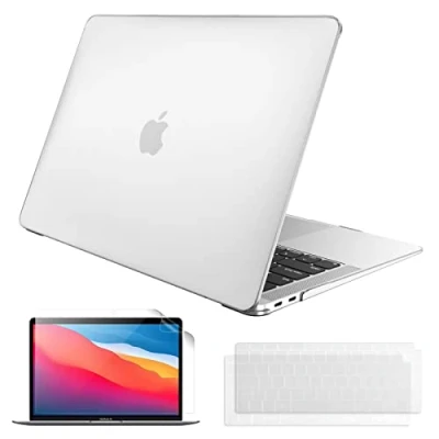 Abbildung von Fintie Hülle kompatibel mit MacBook Air 13 (2018 2020 Version) A2337(M1)/A2179/A1932, Ultradünne Hartschale Schutzhülle Snap Case + 2 Tastaturabdeckungen 1 Displayschutzfolie, Transparent(Matt)