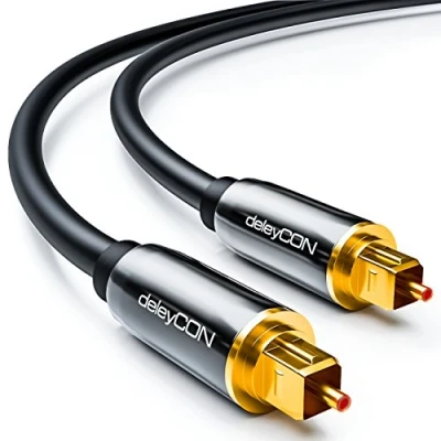 Abbildung von deleyCON 1m Optisches Digital Audio Kabel S/PDIF 2x Toslink Stecker LWL Lichtwellenleiter Metallstecker 5mm Flexibel Schwarz
