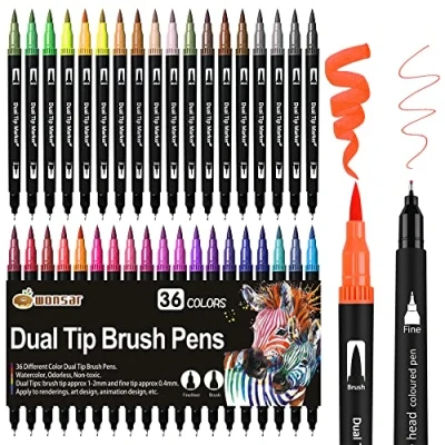 Abbildung von Filzstifte 36 Farben, Dual Brush Pen Set Pinselstifte Marker Fineliner Aquarell stifte Für Bullet Journal, Malbücher, Handlettering, Manga Mandala Malstifte Kinder und Erwachsene