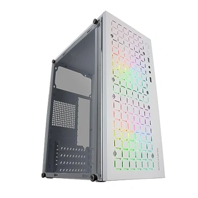 Abbildung von Mars Gaming MC CORE, Gehäuse PC Micro ATX Ultra Kompakt, Metall Mesh Front Design, 2x 120mm FRGB Lüfter, Full Side Window Gehäuse, Mini ITX USB 3.0, Weiß