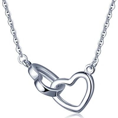 Abbildung von Unendlich U Klassisch Doppel Herzen Damen Halskette 925 Sterling Silber Anhänger Kette mit Veränderbarem Anhänger,