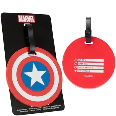 Abbildung von Marvel Kofferanhänger für Flugreisen &amp; Kreuzfahrten, Luggage Tag mit Adresse Name Reise Zubehör (Rot Captain America)
