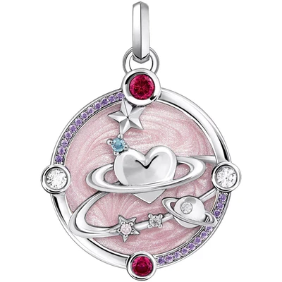 Abbildung von THOMAS SABO Kettenanhänger »rosa mit Herzplaneten und Steinen, PE959 340 9«, Glas Keramik Stein, Korund (synth.), Zirkonia (synth.)