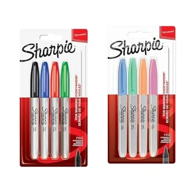Abbildung von Sharpie Permanentmarker Feiner Punkt für mutige Details Verschiedene Standardfarben Pastellfarben 2x 4 Markierungsstifte