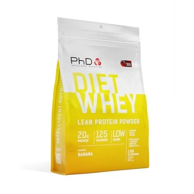 Abbildung von PhD Nutrition Diet Whey Protein Pulver 1kg Banane, Kalorienarmes High Eiweißpulver zur Diät Unterstützung mit 16g Eiweiß pro Portion