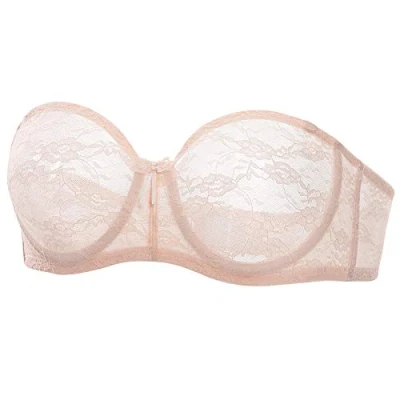 Abbildung von DOBREVA Damen Trägerloser BH mit Bügel Durchsichtig Spitze Dirndl Bandeau BHS Transparenten Trägern Aprikosenrosa 80C
