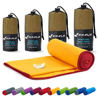 Abbildung von Fit Flip Mikrofaser Handtuch kompakt, leicht und schnelltrocknend Microfaser Handtücher als Reisehandtuch, Sporthandtuch, Strandtuch Badetuch groß (50x110cm, Gelb Weinrot)
