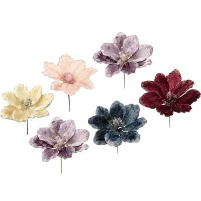 Abbildung von Flair Flower Magnolie Samt beglittert Weihnachtsblume Weihnachtsbaum Kränze Weihnachtsdeko Blumensträuße Blumenarrangement Gesteck,021176VAR,Creme,Rosa,Altrosa,Silber,Blau,Dunkelrot,19x18x18 cm