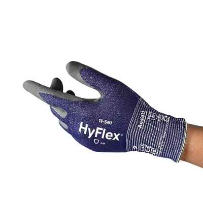 Abbildung von Ansell HyFlex 11 561 Schnittschutz Handschuhe, Atmungsaktive Nitril beschichtung, Höchste Weiterreißfestigkeit, Dünne Arbeitshandschuhe Herren Damen, Waschbare, Blau, Größe XS (1 Paar)