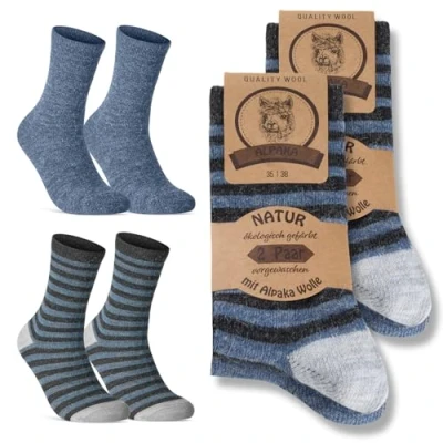 Abbildung von 4 Paar Alpaka Socken Damen Wintersocken warme Wollsocken 20940 (Blau 35 38)