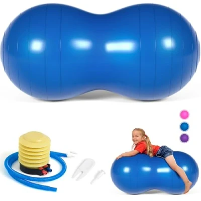 Abbildung von DASKING Yoga Ball Gymnastikball Sitzball und Fitnessball Pilatesball Erdnussball Peanut 90 x 45 cm (Blau)