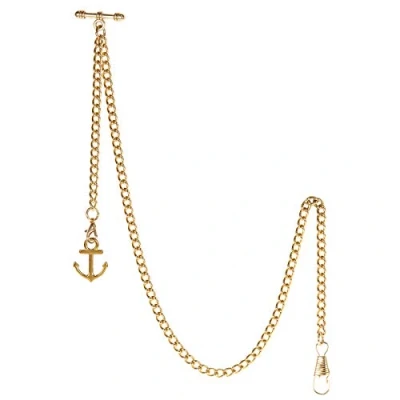 Abbildung von TREEWETO Taschenuhrkette mit T Bar Endstück Albert Taschenuhr Kette Antiker Anker Anhänger und 2 Haken für Weste Knopfloch Gold
