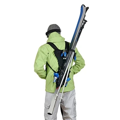 Abbildung von Wantalis Skiback Ein revolutionäres Produkt, um Ihre Ski freihändig zu tragen Anpassbare und verstellbare Schultergurte, Schwarz