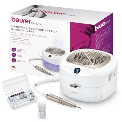 Abbildung von Beurer MP 200 StudioNails Pro Maniküre / Pediküre Profistation 3 in 1, elektrischer Nagelfräser mit UV /LED Lampe &amp; Staubabsauger, geeignet für Gel und Acrylnägel, 26 000 U/min, 9 Aufsätze