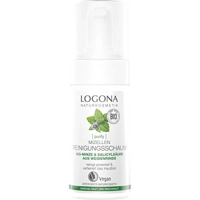 Abbildung von Bio Mizelle Reinigungsschaum von LOGONA Naturkosmetik für unreine Haut und Mischhaut, Minze &amp; natürliche Salicylsäure aus Weidenrinde, mattierend, Natürlich Vegan, 100 ml, 00046