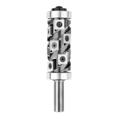 Abbildung von SpeTool Bündigfräser Wendeplatten Fräser 12mm Schaft VHM Spiralfräser Kopierfräser für Oberfräse 32mm Schnittdurchmesser Kugellager Oben und Unten mit 14 Hartmetalleinsätze