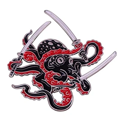 Abbildung von Oktopus Schwertmann Katana Schwert Emaille Pin Brosche Abzeichen für Rucksack Kragen Revers Octopus DIY Handwerk Zubehör