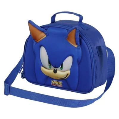 Abbildung von Sega Sonic Face 3D Frühstückstasche, Blau, 25,5 x 20 cm