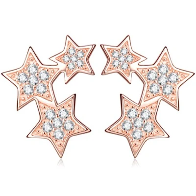 Abbildung von Unendlich U Fashion Drei Sterne Damen Ohrstecker 925 Sterling Silber Zirkonia Stecker Ohrringe Ohrschmuck, Rosegold