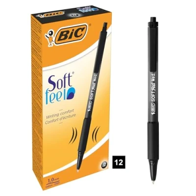 Abbildung von BIC Kugelschreiber Set Soft Feel Clic Grip, in Schwarz, Strichstärke 1.0 mm, 12er Pack, Ideal für das Büro, Home Office oder die Schule
