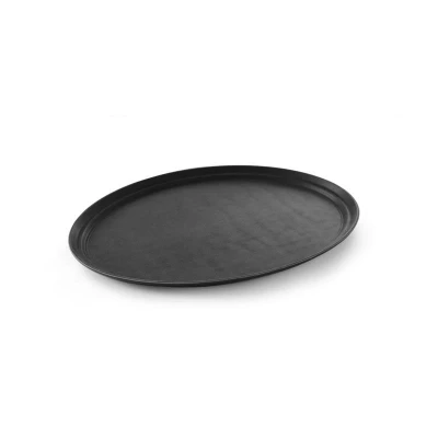 Abbildung von HENDI Serviertablett Oval 73,5 x 60 cm Antirutschbeschichtung Polyester glasfaserverstärkt, Gasto schwarzes Tablett