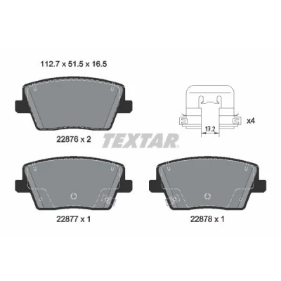 Abbildung von TEXTAR 2287601 Bremsbelagsatz inkl. Verschleißwarnkontakt mit Zubehör HYUNDAI: i30 III Hatchback, Fastback