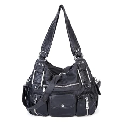 Abbildung von VINBAGGE Damen Handtasche Umhängetasche PU Leder Tasche Große Schultertasche Reisetasche Shopping Arbeit Hobo Henkeltasche für Frauen mit vielen fächern Schwarz
