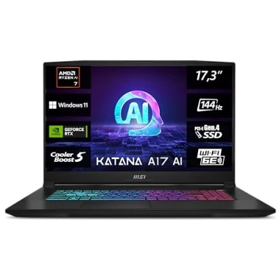 Abbildung von MSI Katana A17 AI, Gaming Laptop, 43,9 cm (17,3&quot;) FHD, AMD Ryzen 7 8845HS Prozessor, 16 GB DDR5 RAM, 1 TB SSD, NVIDIA GeForce RTX 4060, Windows 11 Home, QWERTZ Tastatur, Schwarz, B8VF 840