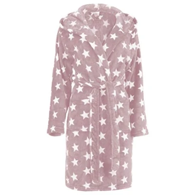 Abbildung von Brandsseller Damen Bademantel mit Sternen L/XL, Rosa/Weiß