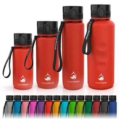 Abbildung von coolrhino Trinkflasche 650ml für Sport, Outdoor, Schule, Fitness &amp; Kinder Wasserflasche auslaufsicher und Bpa frei Flasche Kohlensäure geeignet (Rhino red, 650ml)