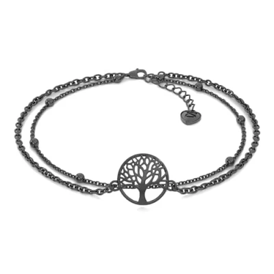 Abbildung von SERASAR Fußband Damen Schwarz 925 Sterling Silber 18 Karat Gold Schmuck Frauen Kette Mädchen Fusskettchen Schmuckbox Geschenke für Hochzeitstag Silberhochzeit