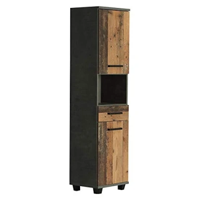 Abbildung von FORTE Veris Seitenschrank mit 2 Türen und 1 Schublade, Holzwerkstoff, Sonoma Eiche kombiniert Weiß Hochglanz, 40,2 x 186,82 34,8 cm