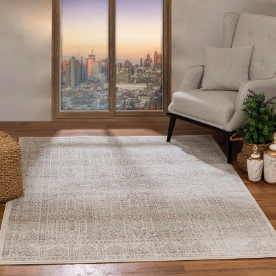 Abbildung von Livabliss Evora Vintage Teppich Groß Orientalischer Boho Kurzflor für Wohnzimmer, Esszimmer, Schlafzimmer 120x170 cm Einfache Pflege Muster in Beige, Elfenbein