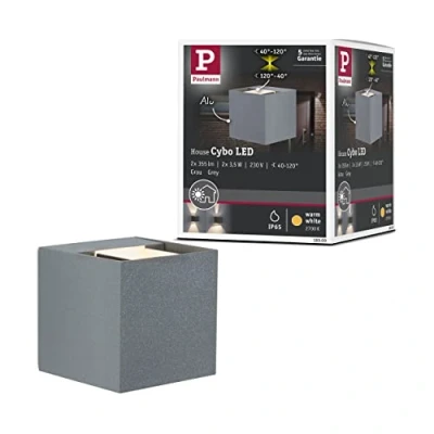 Abbildung von Paulmann 18000 Wandaufbauleuchte Hauswand LED Orientierungslicht Cybo eckig Lampe 2x3W grau 80x80 mm Außen IP65 strahlwassergeschützt Lichtakzente
