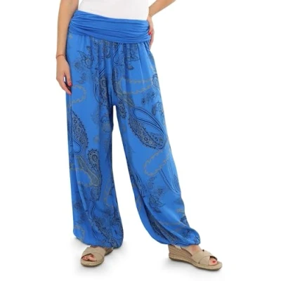 Abbildung von Malito Damen Aladinhose mit Print Haremshose zum Tanzen Pumphose Chillen Freizeithose Pluderhose 7185 (blau)