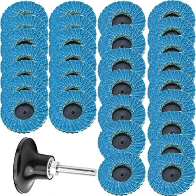 Abbildung von KINGOZOYI 30 Stk Fächerscheiben 50mm Aluminiumoxid Schleifscheiben mit 1/4 Zoll Padhalterschaft Schafthalter Korngröße 40 60 80, blau, schwarz für Winkelschleifmaschine