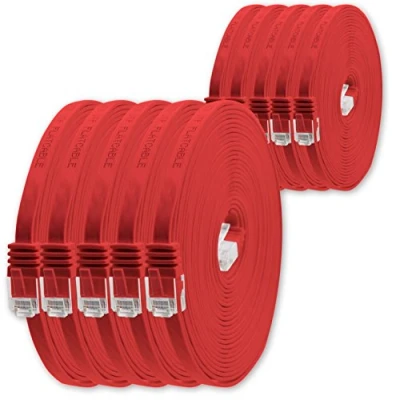 Abbildung von 0,5m Rot 10 Stück Cat.6 Flaches Netzwerkkabel Cat6 Flachkabel Ultra Flach Patchkabel 1000 Mbit/s Gigabit LAN (RJ45) Slim Micro