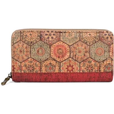 Abbildung von styleBREAKER Damen Geldbörse aus Kork mit Buntem Muster Print im Ethno Look, Reißverschluss, Portemonnaie 02040138, Farbe:Rot Beige Blau