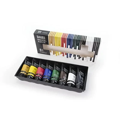 Abbildung von Liquitex 3699396 Basics Acrylfarbe, monopigmentierte Künstlerpigmente, lichtecht, mittlere Viskosität, Archivqualität, seidenglänzender Finish 8 Farben A 75ml Tuben