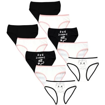 Abbildung von TupTam Unterhosen Mädchen 10er Pack Bequeme Unterwäsche für aus Baumwolle, Farbe: Slips Katzen Creme Schwarz, Größe: 128 134