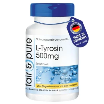 Abbildung von Fair &amp; Pure® L Tyrosin 500mg 90 Kapseln hochdosiert mit 1500mg pro Tagesdosis