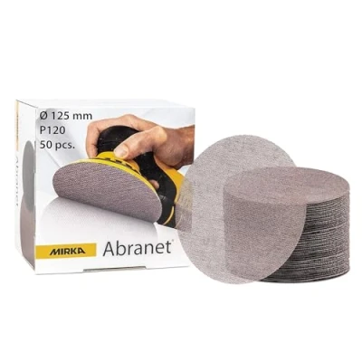 Abbildung von Mirka Abranet Schleifgitter Ø 125mm Klett / Korn P120 50 Stk 5423205012 Für alle Exzenterschleifer und Schleifmaschinen geeignet zum Schleifen von Holz, Spachtel, Lack, Kunststoff