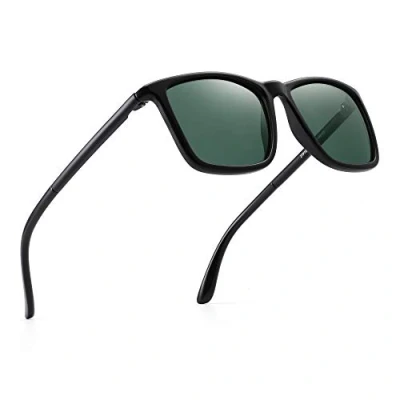 Abbildung von JIM HALO Polarisiert Fahren Sonnenbrille Retro Platz UV Schutz Klassisch Sonne Brille Herren(Schwarz/Polarisiertes Grün)